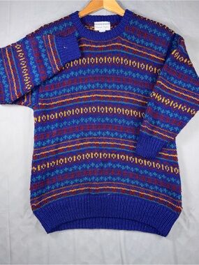 Vintage Nomadic Traders Sweater Womens See Measurements Blue Wool Fair Isle
